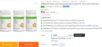 HERBALIFE Afresh Lemon Energy Drink Mix Energy Drink (50 g, Lemon Flavored)
