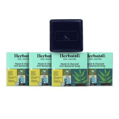 herbatol Plus Neem & Charcoal Soap | Natural Bathing Soap, For All Skin Types, (Pack of 4x100 Gr) 400 Grams