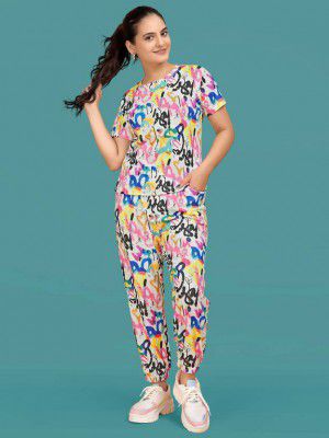 Hercill Women Top & Pyjama Set Multicolor Self Design
