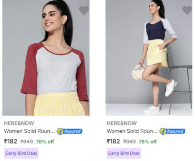 Here Now Womens T Shirts Starting @ ₹189/-