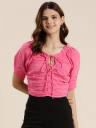 HERE&NOW  Casual Butterfly Sleeves Self Design Women Pink Top...