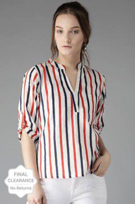 HERE&NOW  Casual Roll Up Sleeves Printed Women Multicolor Top