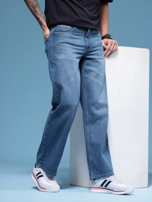 HERE&NOW Men Baggy Fit Pure Cotton Light Fade Jeans