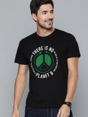 HERE&NOW Men Black Printed Round Neck T-shirt