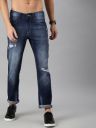 HERE&NOW Men Blue Mid-Rise Slash Knee Slim Fit Heavy Fade Jeans...