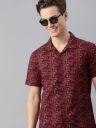 HERE&NOW Men Maroon & Black Slim Fit Floral Printed Casual Shirt...