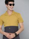 HERE&NOW Men Mustard Yellow & Grey Slim Fit Colourblocked Casual Shirt...