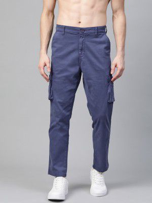 HERE&NOW Men Navy Blue Loose Fit Cargos Trousers