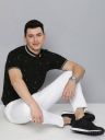 HERE&NOW Men Printed Polo Neck Pure Cotton Black T-Shirt...