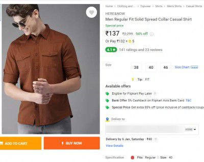 HERE&NOW  Men Regular Fit Solid Spread Collar Casual Shirt