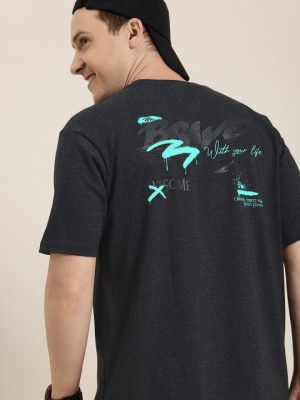 HERE&NOW Men Typography Printed Pure Cotton T-shirt