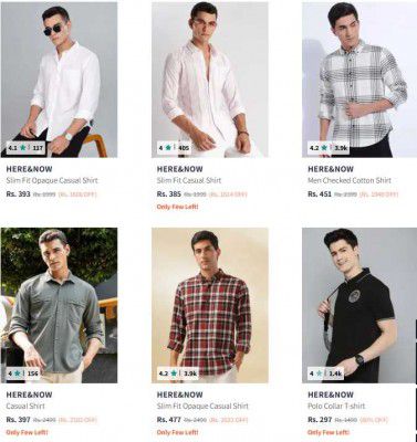Myntra : Upto 89% OFF - Here & Now Mens Clothing | Starts At Rs.155