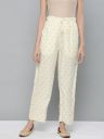 HERE&NOW Women Off-White & Mustard Yellow Printed Straight Palazzos...