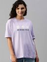 HERE&NOW Women Printed Round Neck Pure Cotton Purple T-Shirt...