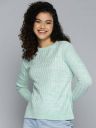 HERE&NOW  Women Self Design Round Neck Green Sweater...