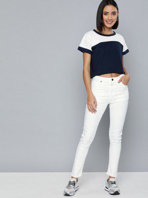 HERE&NOW Women White Regular Fit Mid-Rise Clean Look Stretchable Jeans