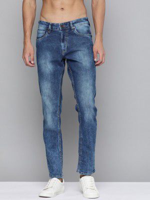 HERE&NOWMen Blue Slim Fit Low-Rise Heavy Fade Acid Wash Stretchable Jeans