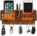 Heritagecrafts Special Designer Sweet Home Unique Wooden 2 Pocket Mobile and Pen Wood Key Holder  (8 Hooks, Brown)...