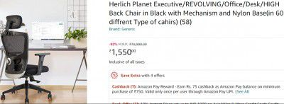 Herlich Planet Executive REVOLVING/Office/Desk/HIGH Back Chair (in 60 diffrent Type of cahirs)