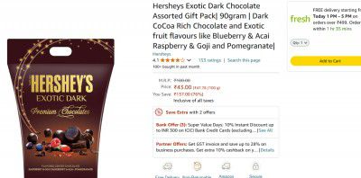 Hersheys Exotic Dark Chocolate Assorted Gift Pack - 90gram