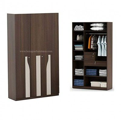 Hexagon Furnitures Engineered Wood 3 Door Wardrobe Without Mirror (Brown) and with LED Light Multi Colour Keychain of Hexagon Brand.(G-Series)