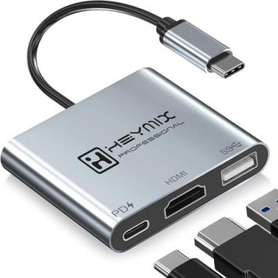 HEYMIX 3-in-1 USB C Hub with 4K HDMI, 100W PD Charging & USB 3.0 Ports, Multiport Adapter Compatible