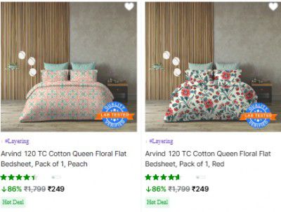 Upto 86% OFF On Arvind Bedsheet