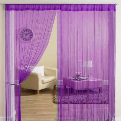 HFI 1 Piece Solid Tabtop Polyester Threads String Curtain - Long Door - 9 feet, Purple, Semi Transparent Curtain