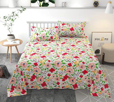 HFI Homefab India Glace Cotton Double Bedsheet with 2 Pillow Covers - Multicolor.