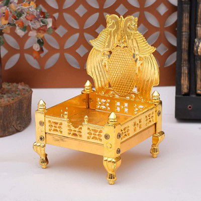 HHI Gold Plated Metal God Singhasan for Pooja Mandir (9Cm x 13Cm)
