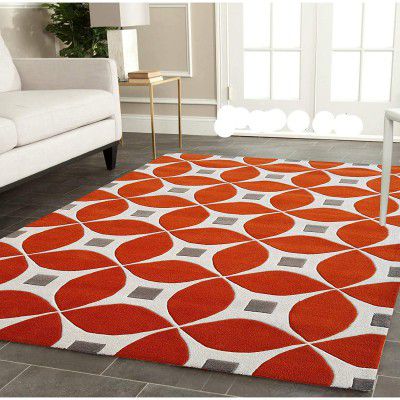 Hi-Fi Carpets Embossed Carved Thick Geometrical Handwoven (Berlin Collection) Woollen Tuffted Carpet Bedside Runner Size 2x4 feet 60x120 cm