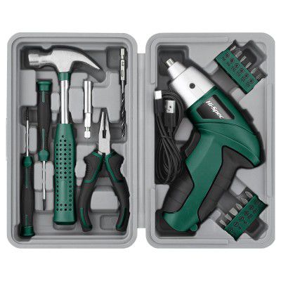 Hi-Spec Cordless Electric Screwdriver, Power Screw Driver Set with Pink Compact Tool Kit for Small Repair and Maintenance- Ideal Housewarming Gift,19 Piece (Green)