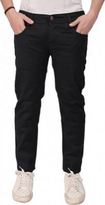 HIBOK  Men Regular Mid Rise Black Jeans