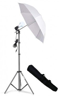 HIFFIN E27 Studio Single Holder KIT Umbrella White + Studio Light Stand 9 FT