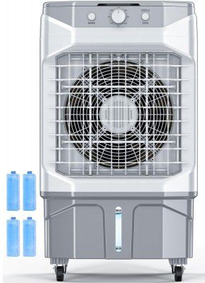 HIFRESH Air Cooler for Room Cooling, 29Ft Powerful Air Throw Portable Fan, 20L Ice Chamber, 3-Side Honeycomb Pads, 4 Ice Packs, Auto Rotation, Personal Air Cooler for Home, Low Power Consumption