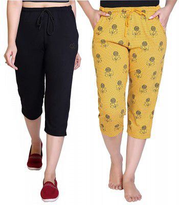 Hifzaa womens cotton capri 3/4 pajama pants for women with pockets Combo pack of 2 - Sizes M to 6XL