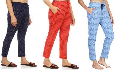 HIFZAA Womens Cotton Printed Pyjama/Track Pant Lower with Pockets and Drawstring for Summers (Pack of 3)