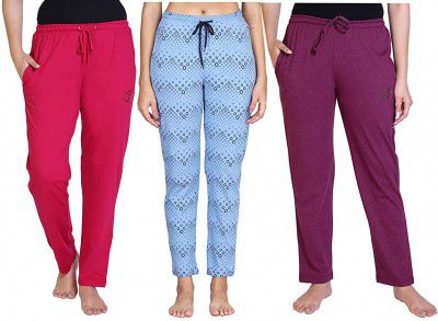 HIFZAA Womens Cotton Printed Pyjama/Track Pant Lower with Pockets and Drawstring for Summers (Pack of 3)