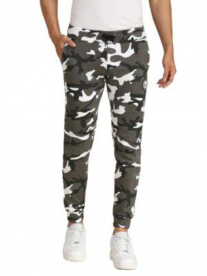 HIGH STAR Men Grey White Printed Slim-Fit Joggers