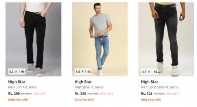 High Star Men's Jeans Minimum 80% Off | Starts ₹285
