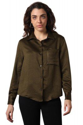 High Star Women Boxy Spread Collar Long Sleeves Solid Shirts 43