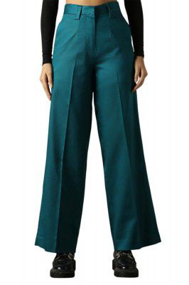 High Star Women High Rise Solid Regular Length Wide Leg Casual Trousers
