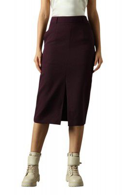 High Star Women Solid Mid Length Slim Skirts