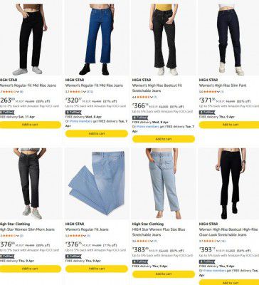 Amazon: UP TO  89% OFF On High Star Women's Jeans Starts ₹263