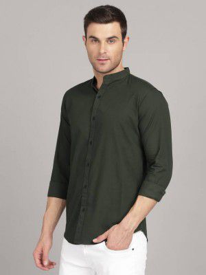 HIGHFIELD  Men Slim Fit Solid Mandarin Collar Casual Shirt