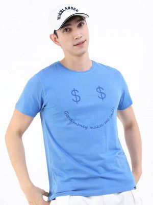 HIGHLANDER Men Blue Typography Slim Fit T-shirt