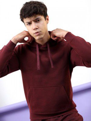 HIGHLANDER Men Burgundy Hooded Solid Sweatshirt