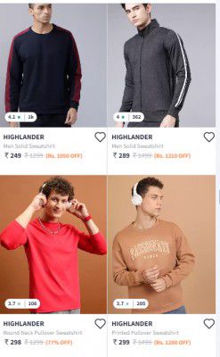 Upto 85% OFF ON Highlander Men's Sweatshirts | Starts at Rs 312