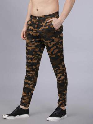 Highlander Tapered Men Khaki Cotton Lycra Blend Trousers