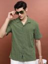 HIGHLANDER Vertical Stripes Cuban Collar Oversized Casual Shirt...